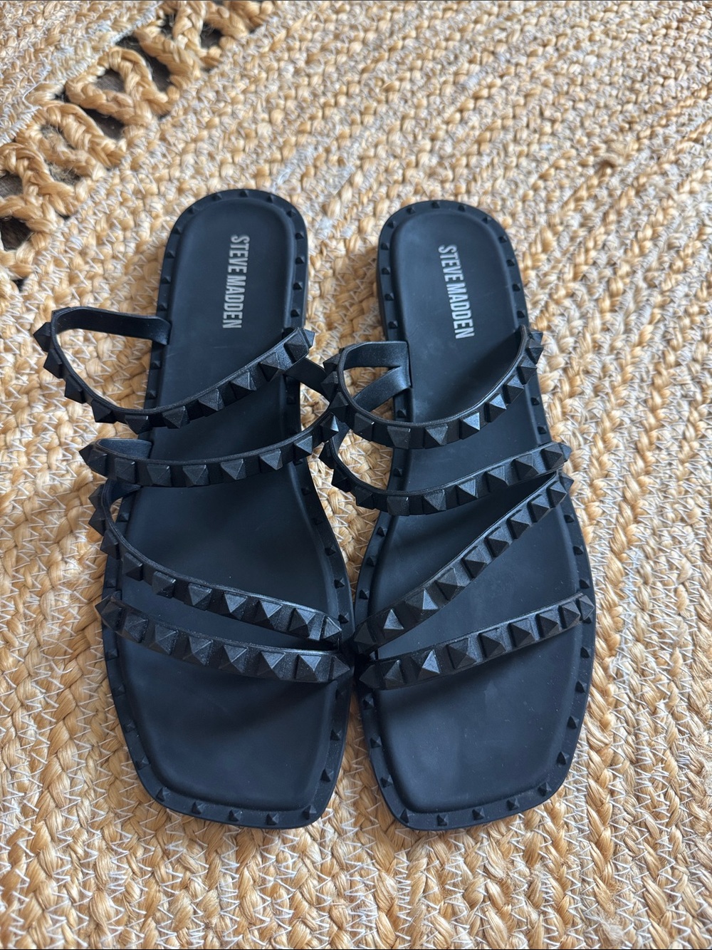 Steve Madden Black Studded Multi-Strap Slide Sandals - Picture 1 of 4